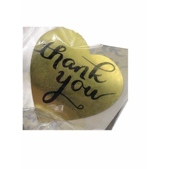 Gold Heart Thank You Stickers Roll 500pcs 1 Inch Adhesive Labels - Picture 1 of 5